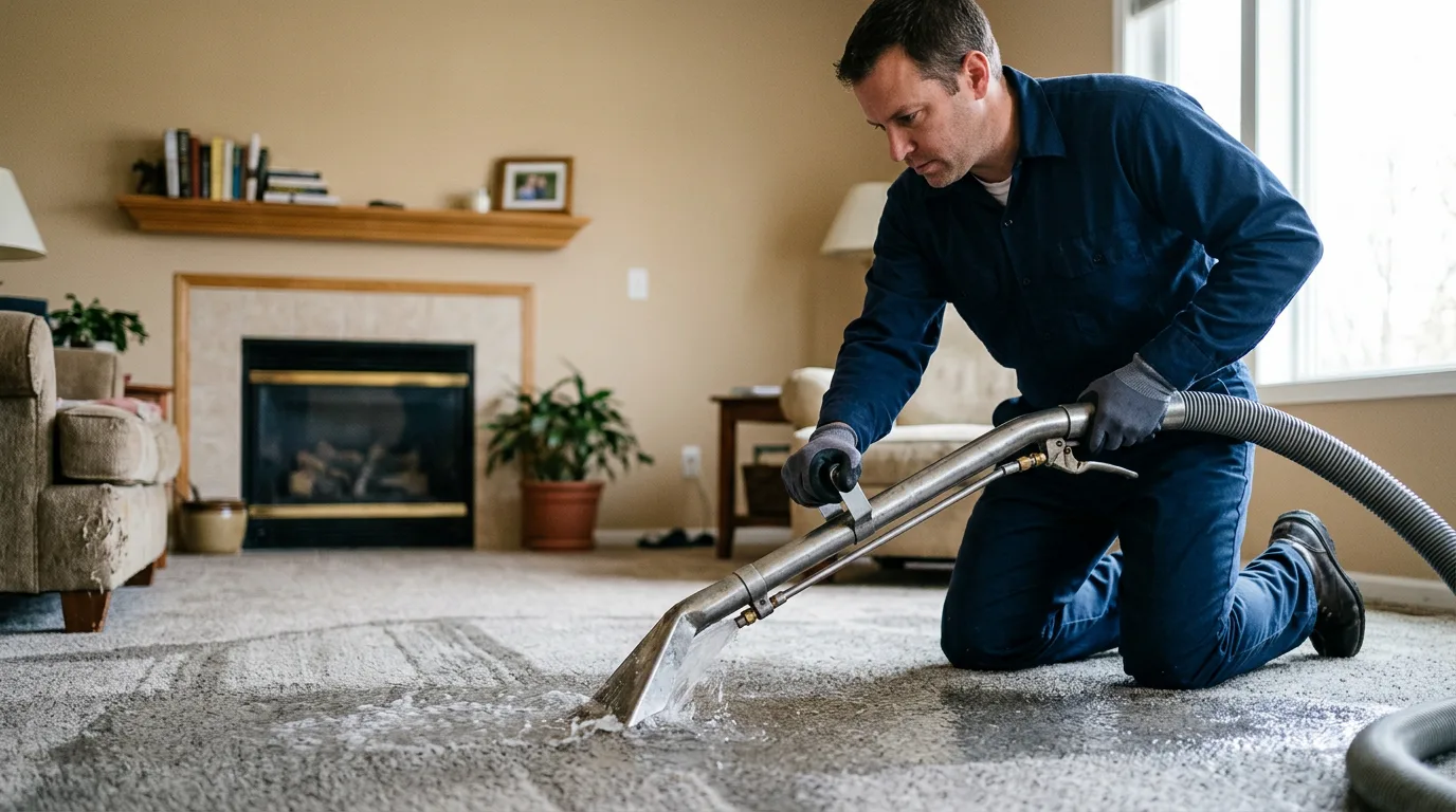 Water damage restoration technician working near Lawrence, IN